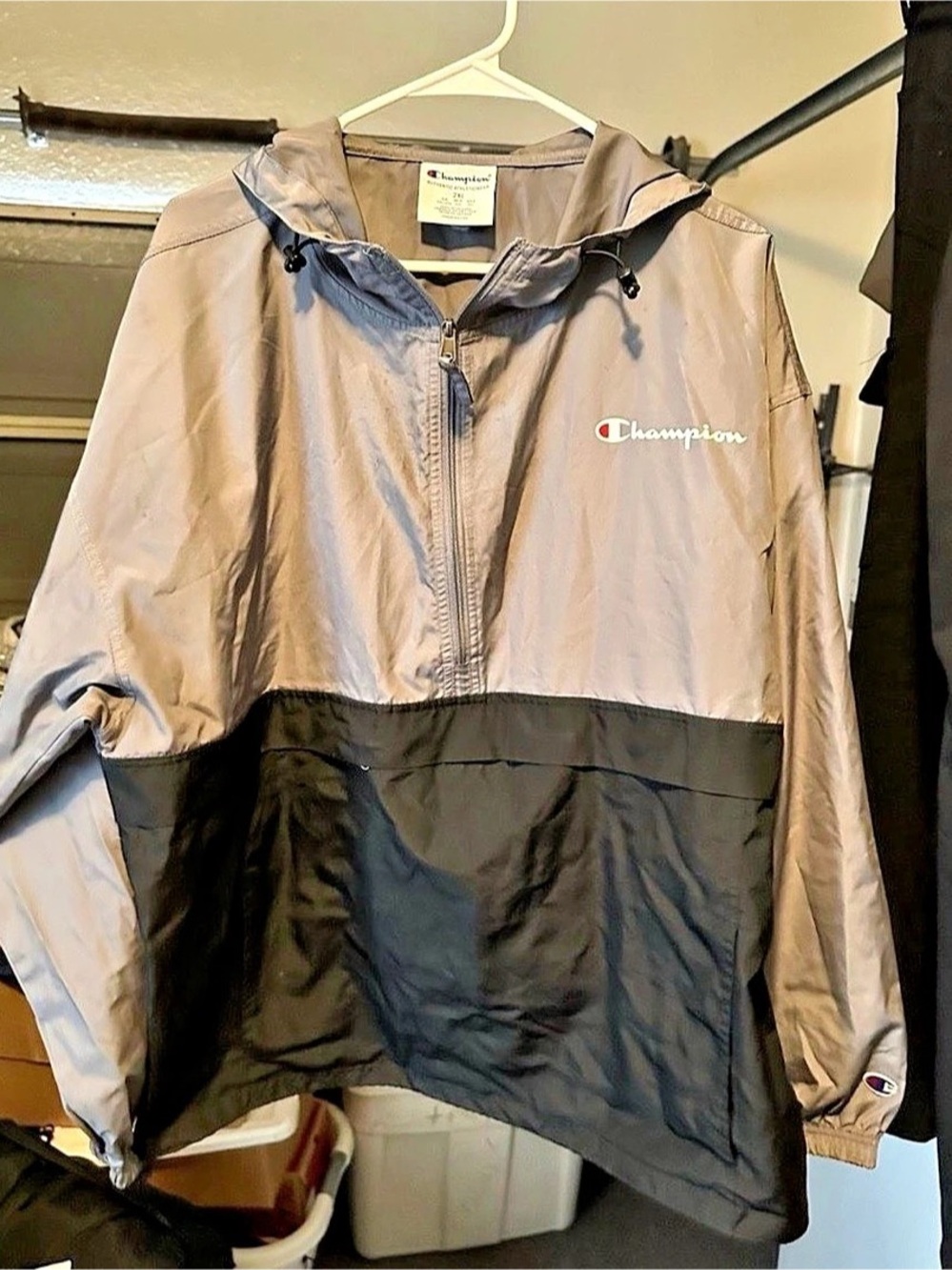 Champion Colorblocked Anorak Windbreaker Jacket Gray & Black 2XL
